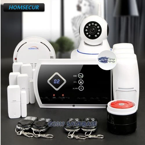 

HOMSECUR Wireless GSM SMS Autodial Home Security Alarm System+Wireless IP Camera+5*Door Sensor