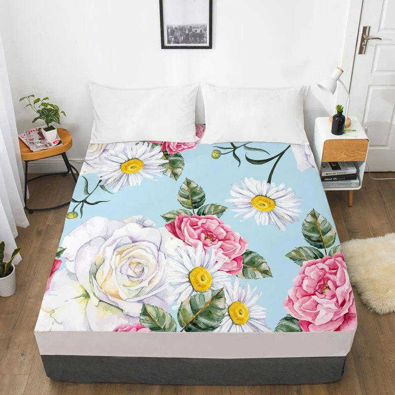 3D HD Digital Print Custom Bed Sheet With Elastic,Fitted Sheet Twin/Full/Queen/King,Nordic Flower cactus Mattress Cover 160x200 - Цвет: Flower -11