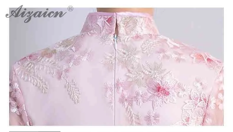 Современные новые длинные платья Чонсам с вышивкой Chinoise розовые вечерние Qi Pao Женские китайские традиционные платья Qipao Женская Роба в восточном стиле
