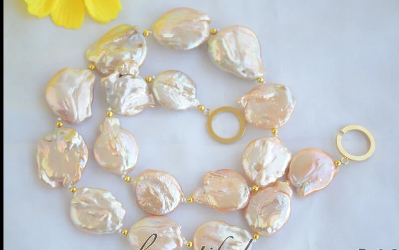 

FREE SHIPPING ****** 22mm PINK BAROQUE COIN KESHI REBORN PEARL BEAD NECKLACE 17inch (Z6511)