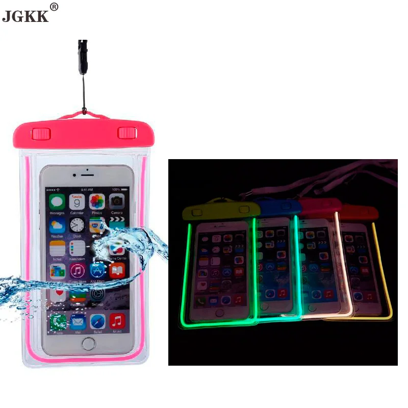 

JGKK Swim Waterproof Bag Underwater Luminous Case For Samsung GALAXY NOTE 5 4 3 2 A5 A7 J5 J7 Back cover For iphone 6S plus 7