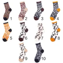 Леди для женщин Винтаж Леопард контраст цвет тонкие длинные экипажа носки для девочек See Through сетки лоскутное кристаллическое волокно дышащая трубка чулочно