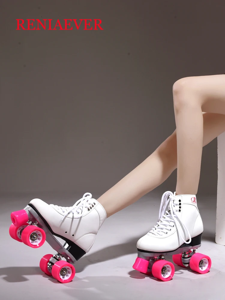 Роликовые коньки для девочек, алюминиевый сплав, основание, полиуретан, 90А, колеса, черная полиуретановая верхняя обувь, белый и розовый цвет