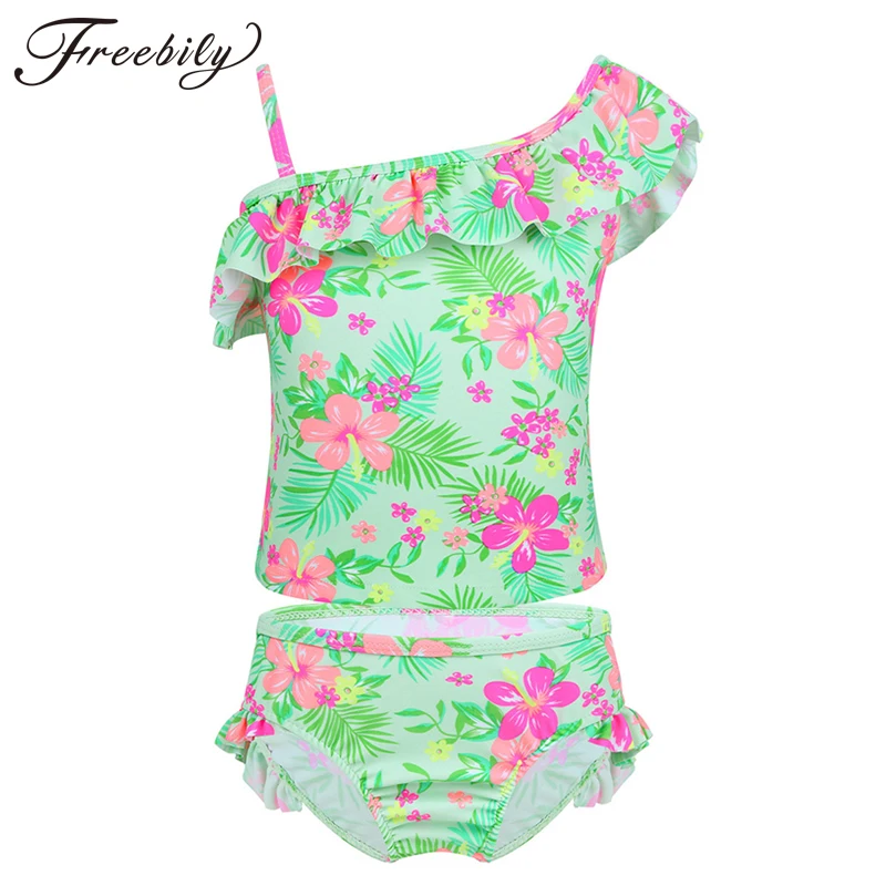 

Floral Print Girls Swimwear Ruffles Bikinis Summer Toddler Bathing Suit Holiday Costume Kids 2Pcs Swimsuit Swim Clothes for Girl