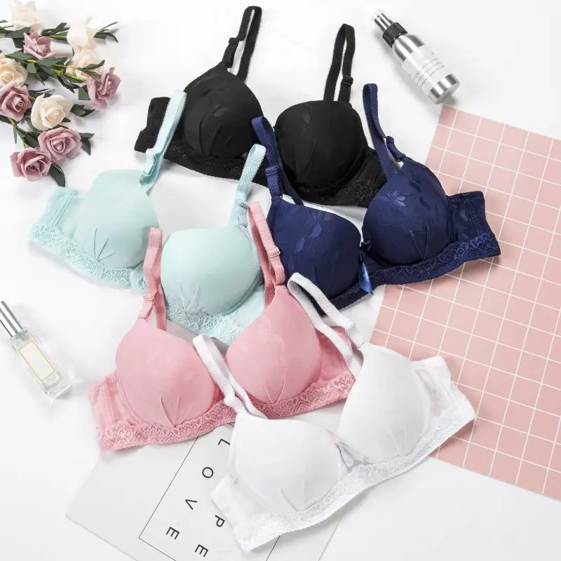 

Women Embroidery Lace Bra Sexy Padded Up Underwire Ladies Bow Brassiere Bra
