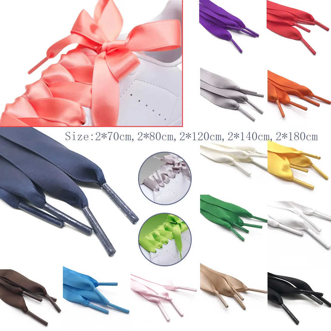 

2019 New Colorful Satin Silk Ribbon Shoelaces Sneaker Shoe Strings 2cm Wide Shoelaces 80 to 180cm Flat Silk Shoe Laces