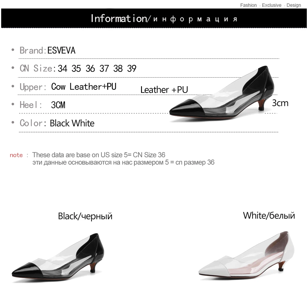 ESVEVA 2019 Women Pumps Thin Low Heel Patent Leather Transparent Sexy Pointed Toe Basic Fashion Ladies Shoes Size 34-39 ESVEVA 2019 Women Pumps Thin Low Heel Patent Leather Transparent Sexy Pointed Toe Basic Fashion Ladies Shoes Size 34-39