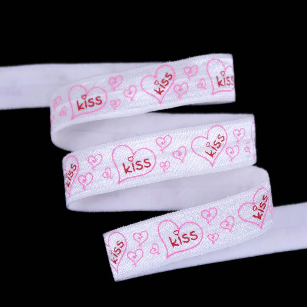 

5/8" Valentine heart kiss print foe fold over elastic 50yards/lot