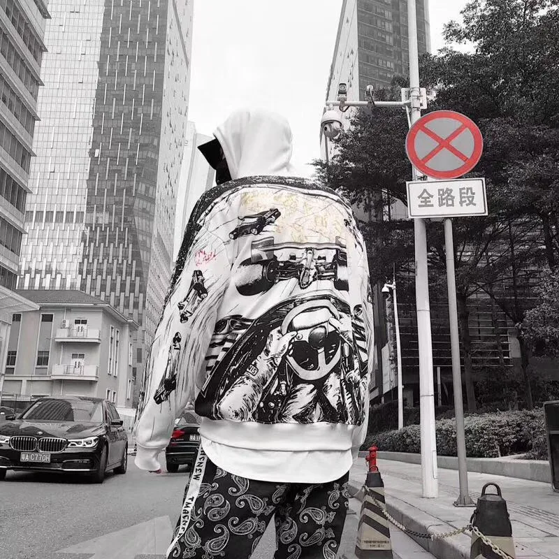 Японский уличный автомобиль граффити печати толстовки хип-хоп стиль толстовка любителей свободные мужчины женщины