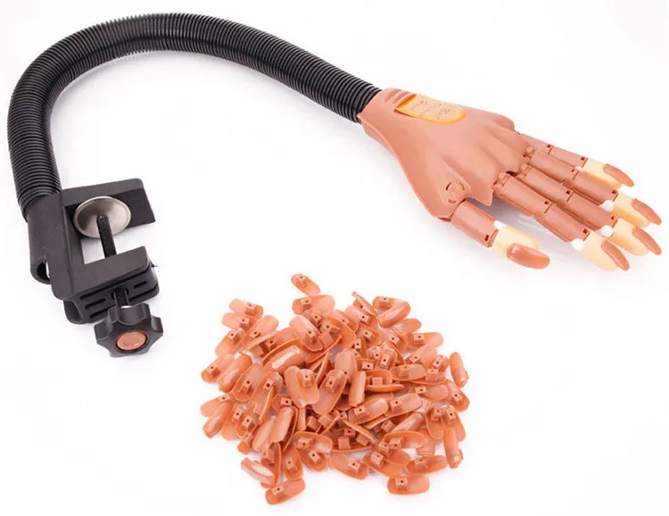 Professional 1 Hand 100 Tips Nail Trainer Tool Adjustable Nail Art Model Practice Hand Nail Training