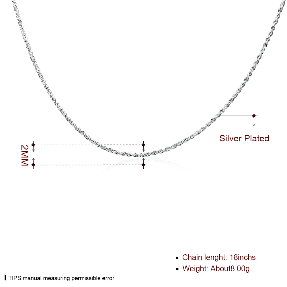 Горячая Распродажа, розничная и, супер блестящее серебряное ожерелье для женщин и мужчин, ожерелье 2 мм 16-24 дюйма, крученая цепочка, ювелирные изделия, аксессуары 925