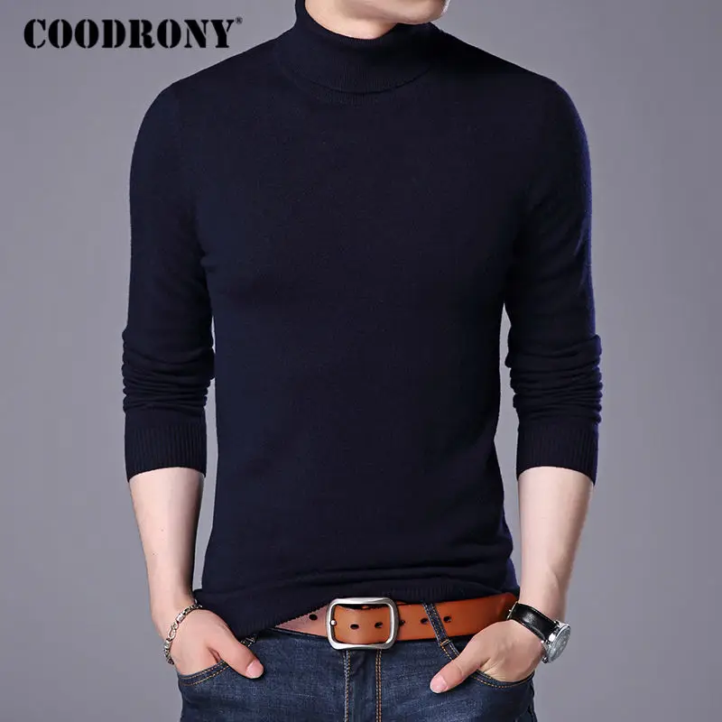 Ceny COODRONY sweter z wełny merino mężczyźni Casual klasyczny golf Pull Homme 2018 zima miękkie ciepłe kaszmirowe swetry męskie swetry 310