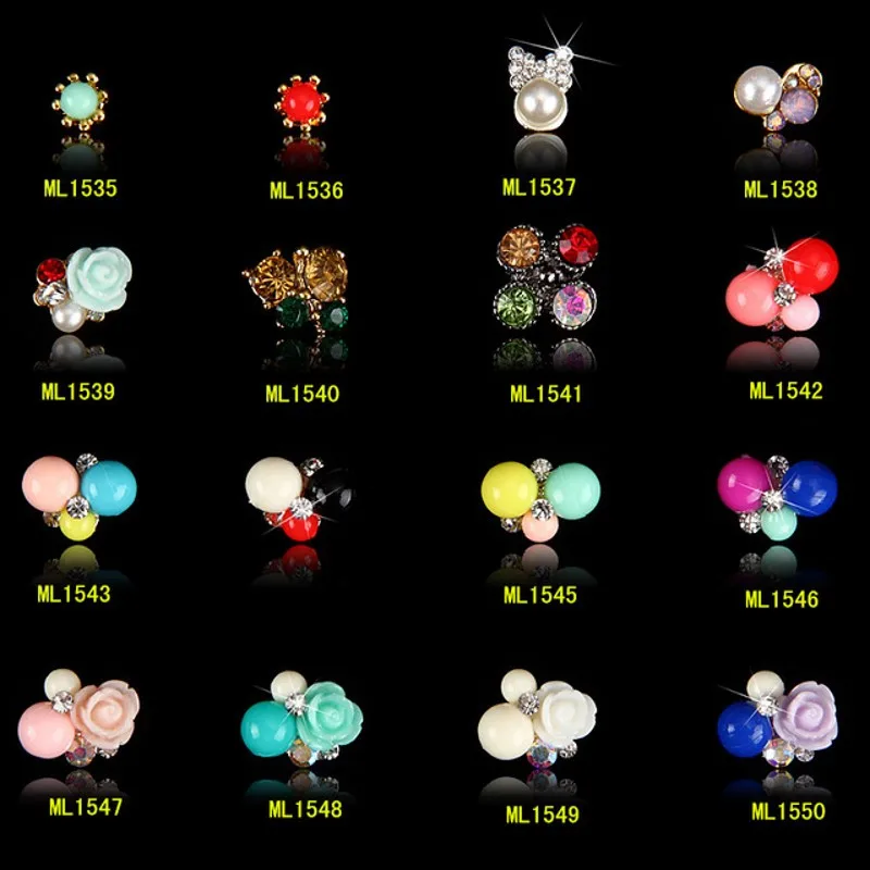 

100pcs/Lot Nail Crystal Tips Nail Gems Rhinestone Colorful Flower Design For Nail Art Decor Nail Alloy 3D Pearls Charms #ML1535