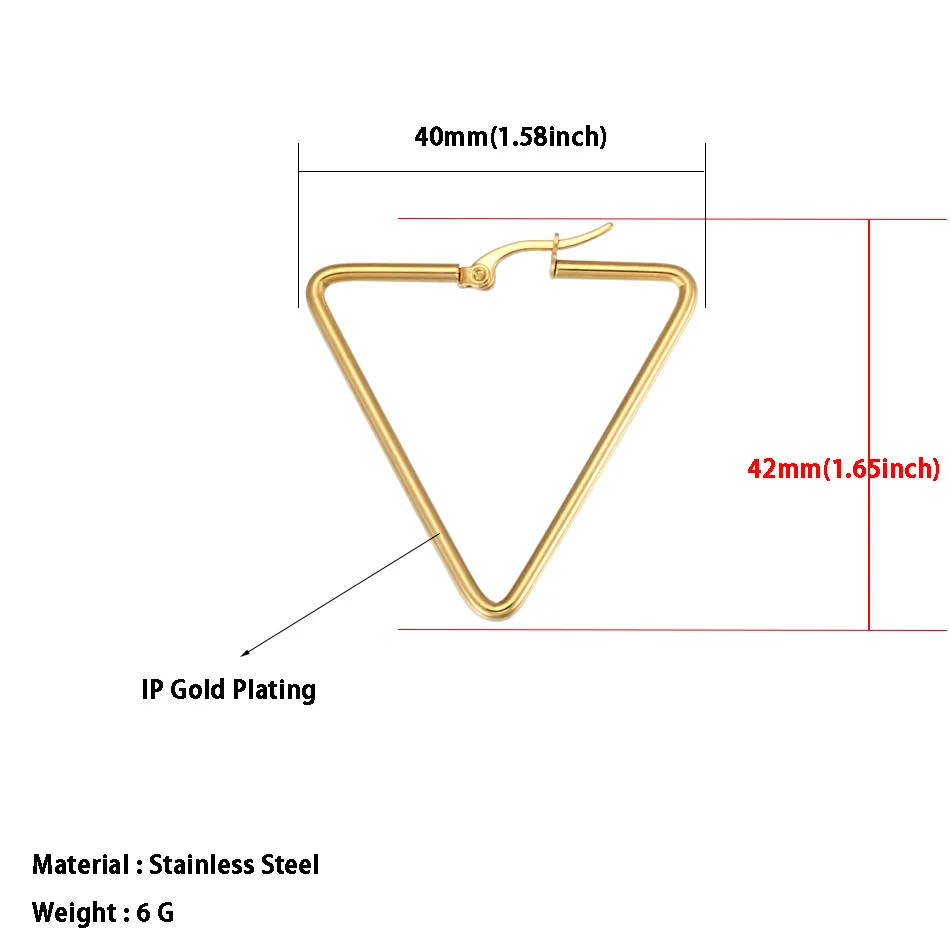 Большие/большие серьги треугольные для женщин из нержавеющей стали золотой обруч серьги модные украшения вечерние свадебные аксессуары - Окраска металла: 1790 Gold 40mm