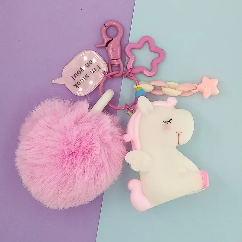 

Woman's Toys Unicorn Bear Rabbit Plush Ball Pendant Toys kawaii Cartoon Animal Keychain Squeezable Pendant Toys