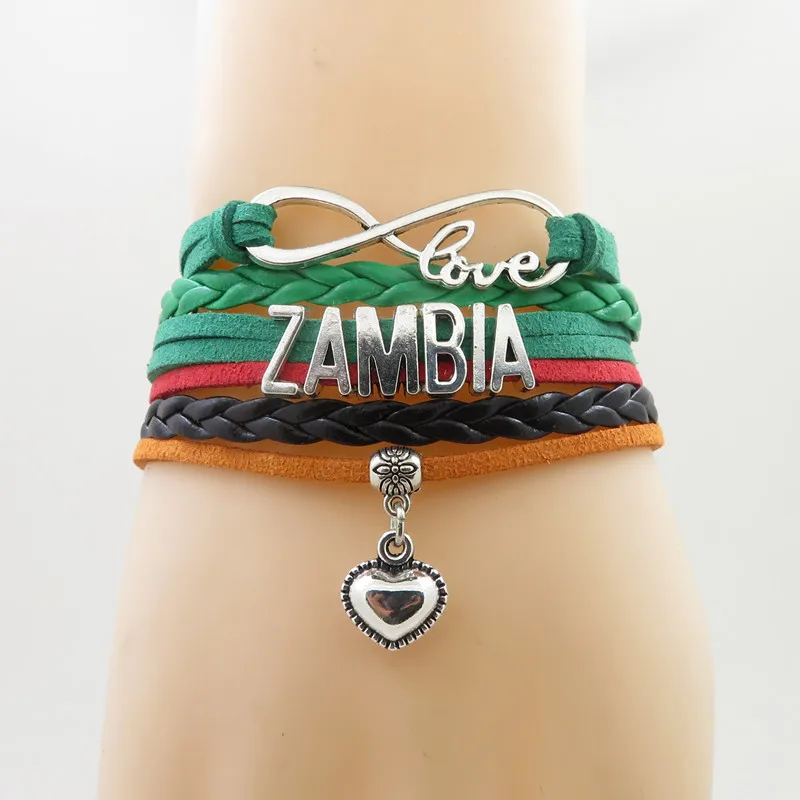 infinity zambia Bracelet heart Charm zambia country bracelets fashion zambia man and woman rope bracelet zambia jewelry