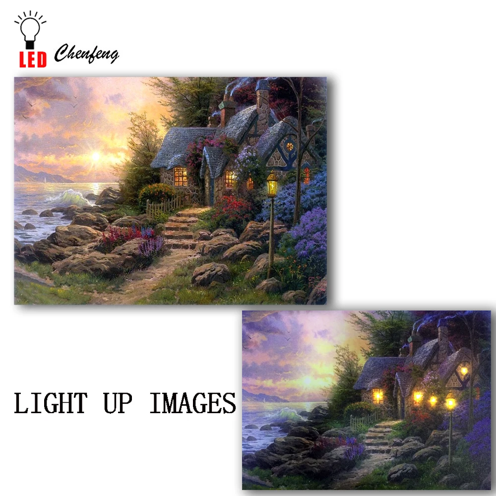 LED Landscape Light Canvas Painting Print Home Christmas Wall Art Picture US