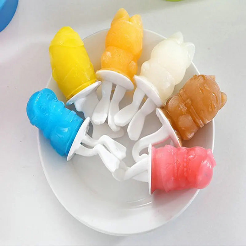 6 полости мультфильм форма для изготовления мороженого силиконовые формы для фруктового мороженного с палочками конфеты бар лоток льда Случайный цвет