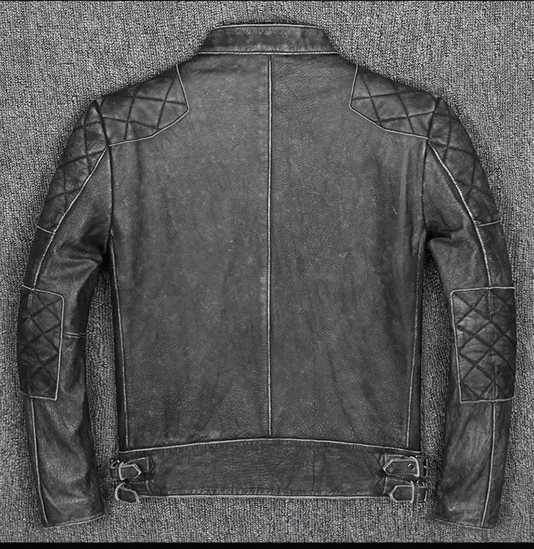 Новая стильная теплая мужская одежда, винтажная Байкерская кожаная куртка s, Мужская крутая Черная куртка из натуральной кожи. homme slim