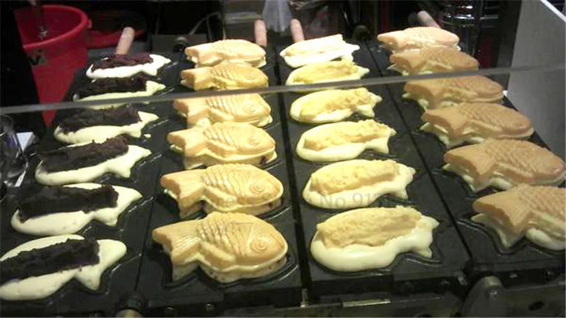 12 рыба вафельница Taiyaki машина антипригарный Электрический японский стиль Taiyaki Baker коммерческое использование 220 В/110 В деревянный Hanldes