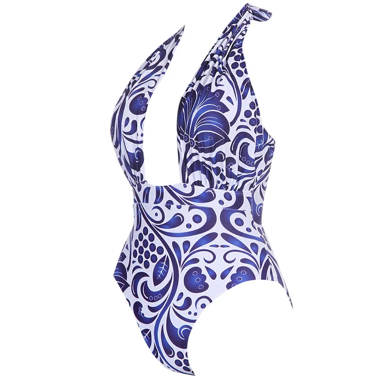 

Backless 2018 Sexy Halter Deep V Neck One Piece Swimsuit Women Beach Monokini Bathing Suit Bodysuit Romper Mujer Ladies Swimwear