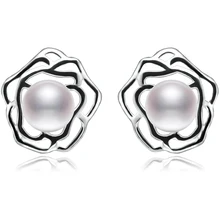 FEIGE 7-8mm En Forma de Pan Blanco Perlas Cultivadas de agua dulce de Ley 925 Aretes de Plata Para mujeres Brincos Joyería fina
