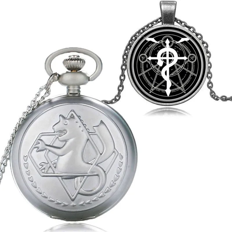 Античная бронза Стальной алхимик тема Эдварда Элрика карманные часы со стеклянным куполом кулон ожерелье и Подарочная коробка YISUYA23