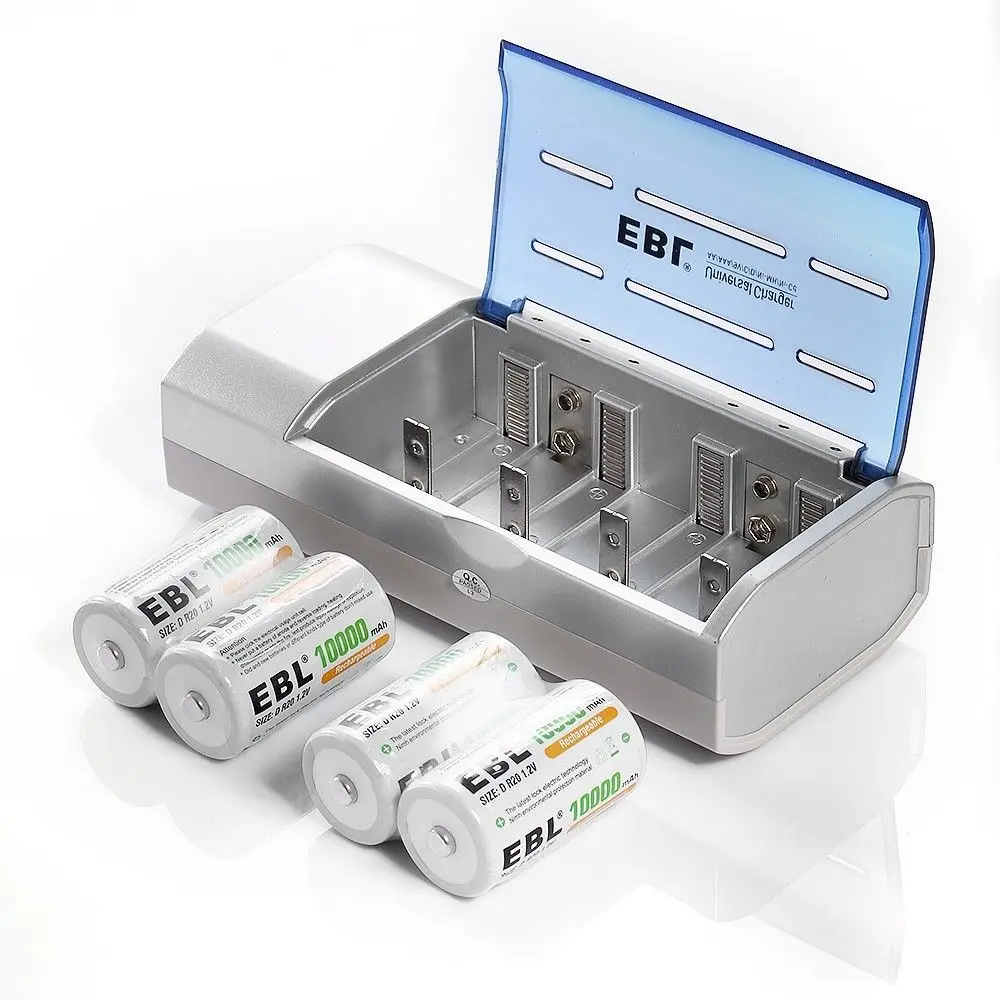 Vente EBL 4 pcs lot 10000 mAh Ni cd Batterie + Chargeur de Batterie pour AA AAA Cd 9 V Ni MH Rechargeable Batteries livraison gratuite