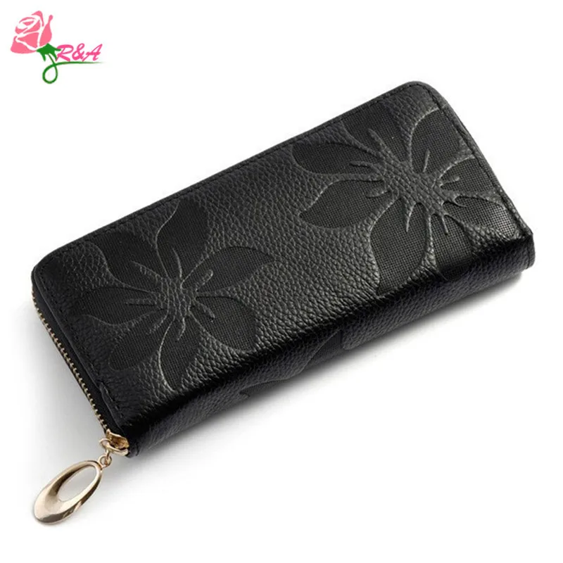 

2015 Women Wallet Fashion Flower Print Genuine Leather Wallets Coin Purse Female Clutches Long Zipper Purses Ladies Card Holder