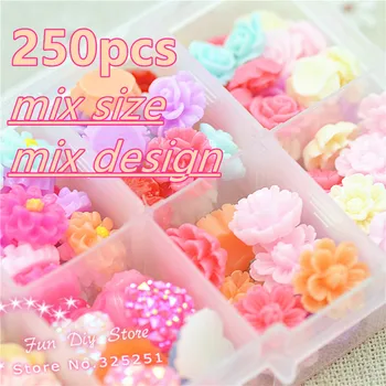 

resin flower 250pcs mix color mix design flat back cabochon holiday decoration