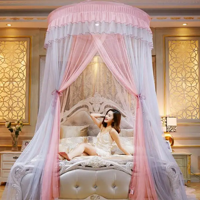 Newly Round Lace High Density Princess Bed Nets Curtain Dome Princess Queen Canopy Mosquito Nets