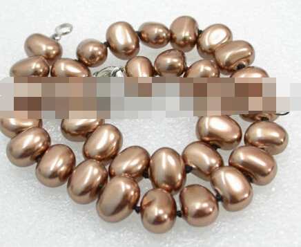 

Miss charm Jew18706 Smooth 18" 12X16mm baroque light coffee shell pearls necklace