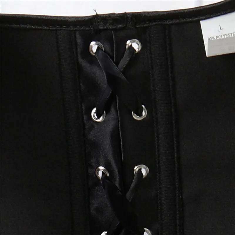 Черный готический корсет с косточками стимпанк атласный корсет жилет топы для похудения Пояс для талии формирователь тела плюс размер