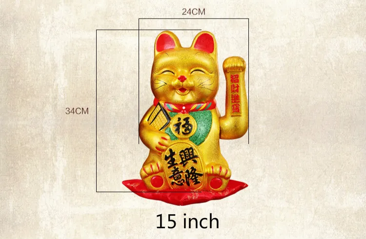 Big 15 Inch Ceramic Cute Smiley Lucky Cat Figurines Feng Shui Wealth Fortune Ornaments Shaking Hands Home Decoration Accessories