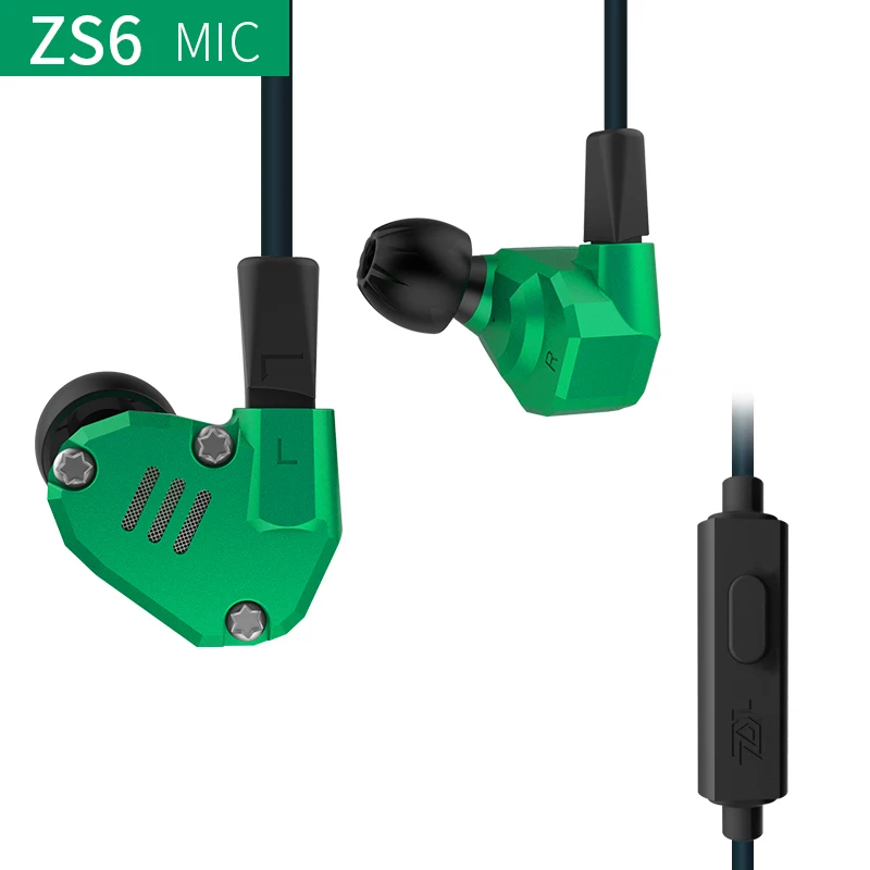 Новинка KZ ZS6 2DD+ 2BA гибридные наушники-вкладыши HIFI DJ Monito спортивные наушники для бега наушники-вкладыши Наушники KZ ZS6 ZS10 ZS5 AS10 ES4 - Цвет: green with mic