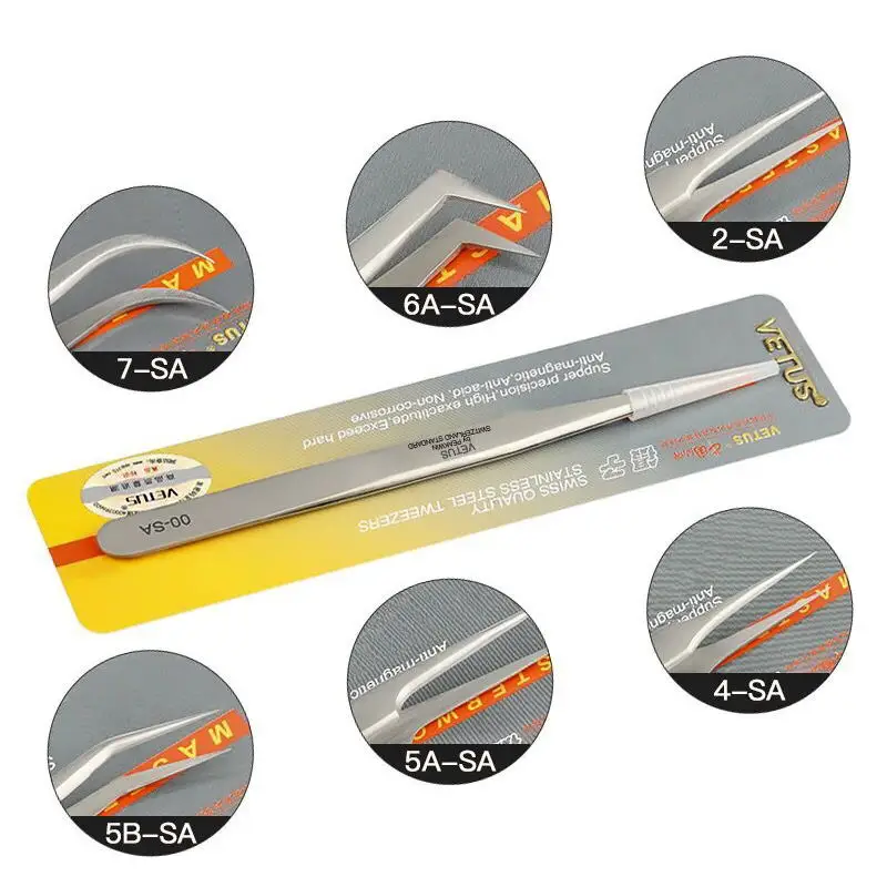 VETUS 1Piece SA Series Stainless Steel Hyperfine High Precision Antimagnetic Anti Acid Tweezers Pro Tool for Eyelash Extension