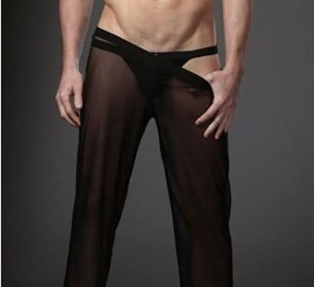 Сексуальные мужские прозрачные свободные сетчатые прозрачные штаны для отдыха, свободные облегающие штаны, пижамные брюки, штаны для сна, черные, белые