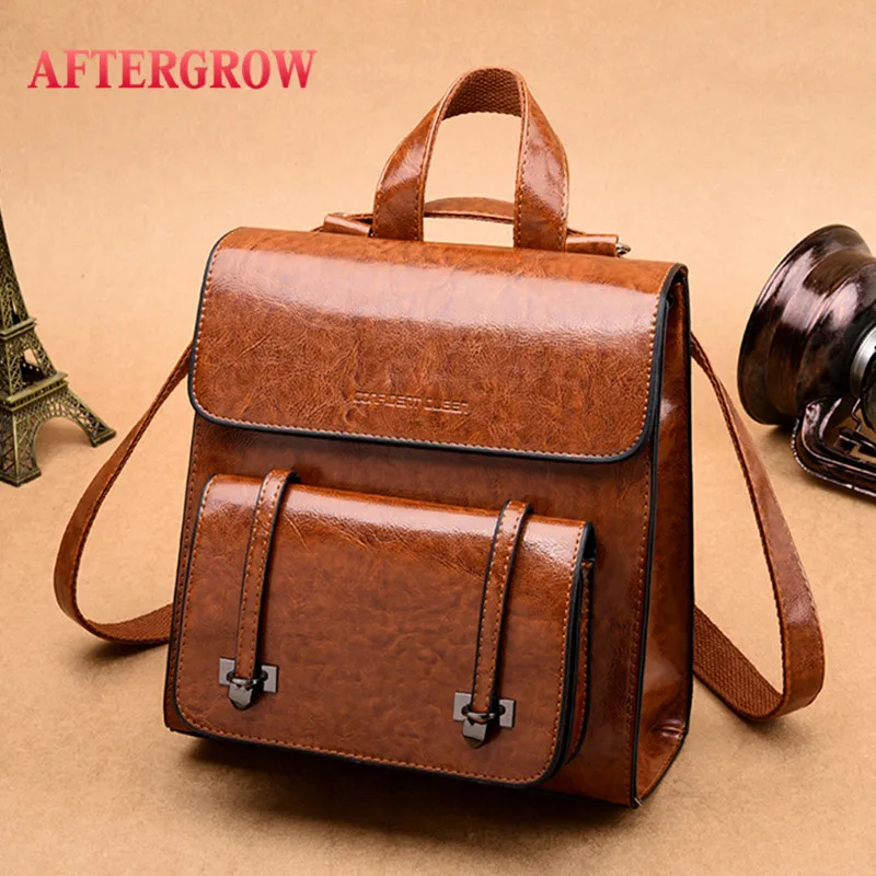 

Multi Function Female Backpack Oil Wax Leather Women Backbag rugzak vrouwen Large Capacity Girl School Bag Leisure plecak damski