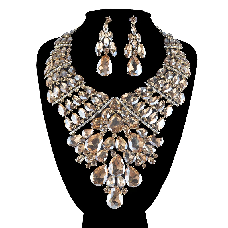 

Statement African big Jewelry sets Mix color for women wedding party suit Dress Necklace and earrings Rhinestone accessories
