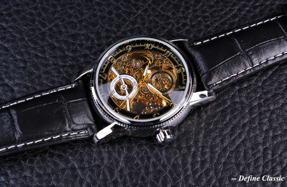 Real Pulseira de Couro Genuíno Relógio Automático