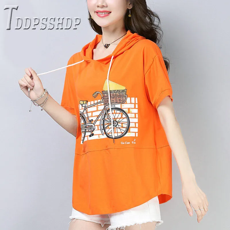 Женская футболка размера плюс с принтом велосипеда, летние женские футболки с коротким рукавом - Цвет: Оранжевый