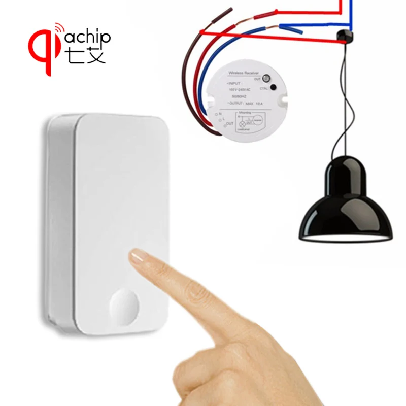 

QIACHIP 433Mhz Wireless Remote Control Switch AC 110V 220V 1CH No Battery Waterproof Transmitter Self-Powered Wireless Switch