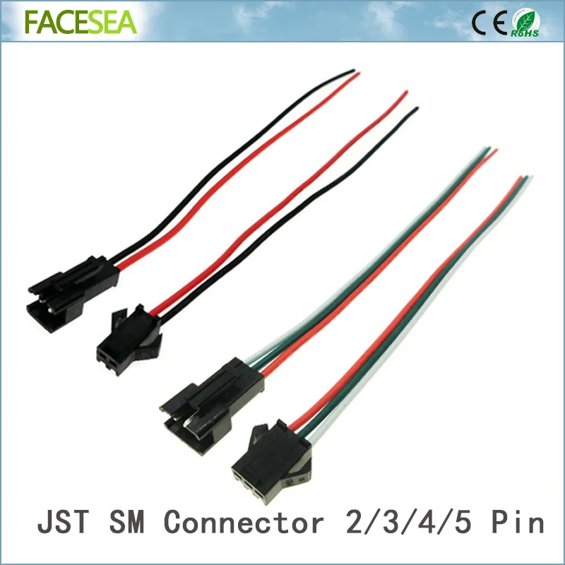 100 пар JST SM разъем 2pin / 3pin 4pin 5pin мужской и женский кабель провод для WS2812B 5050 RGB