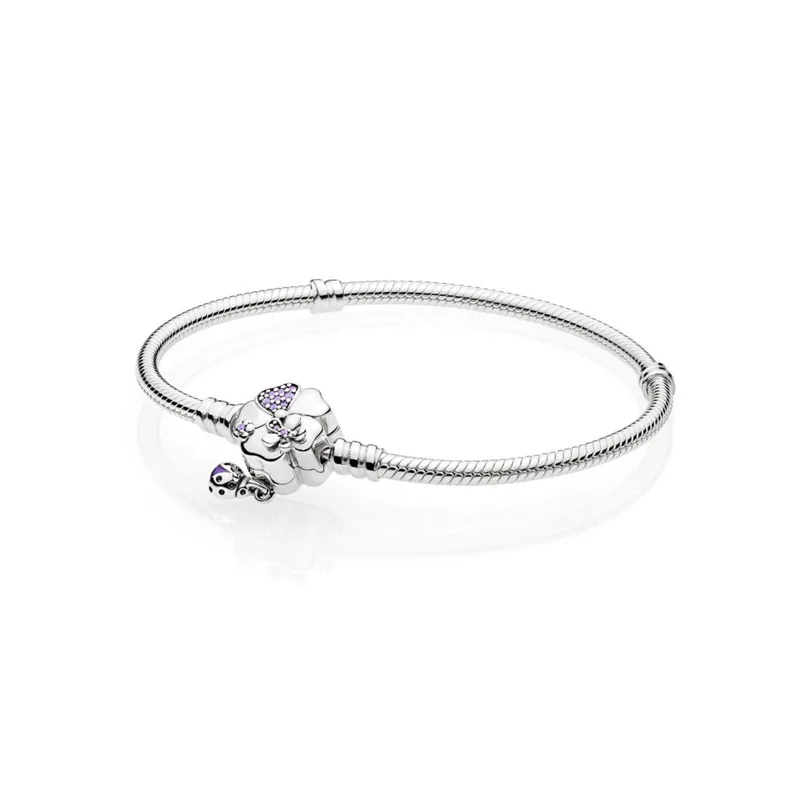 

Authentic 925 Sterling Silver Charm Bracelet Wildflower Meadow Clasp Snake Chain Bracelet Fit DIY Jewelry Bangles for women