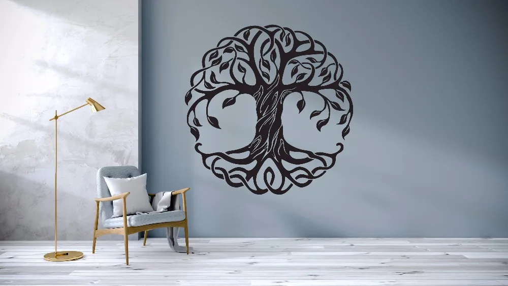 Green+coffee 5 Trees Wall Sticker Large Family Mix Decor Tree Wall Decal