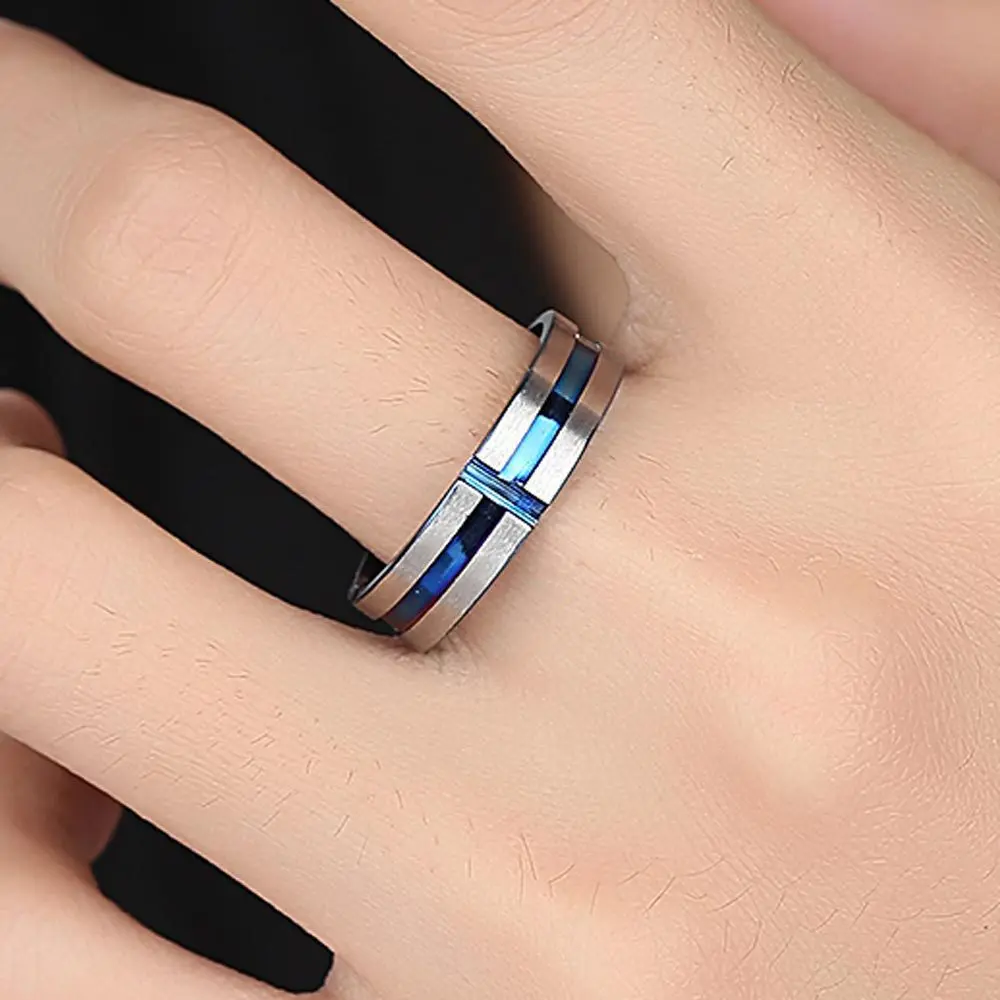 

2019 new blue cross ring titanium steel men's ring personalized jewelry gift