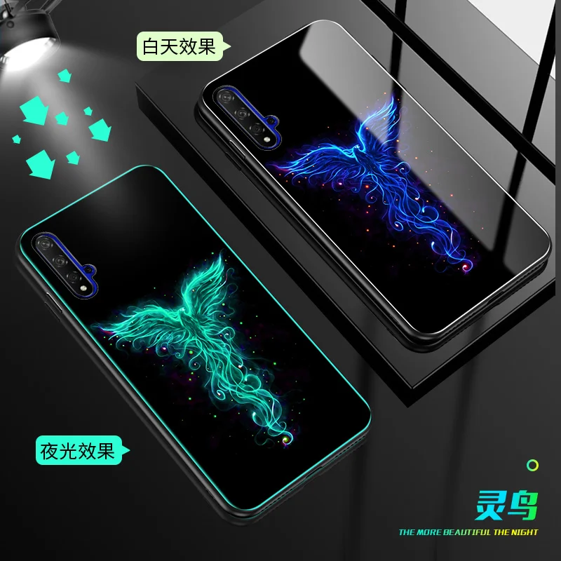 

For Huawei Honor 20 Pro Case Luxury Luminous Hard Tempered Glass Protective back Cover Case for huawei honor 20 full cover shell