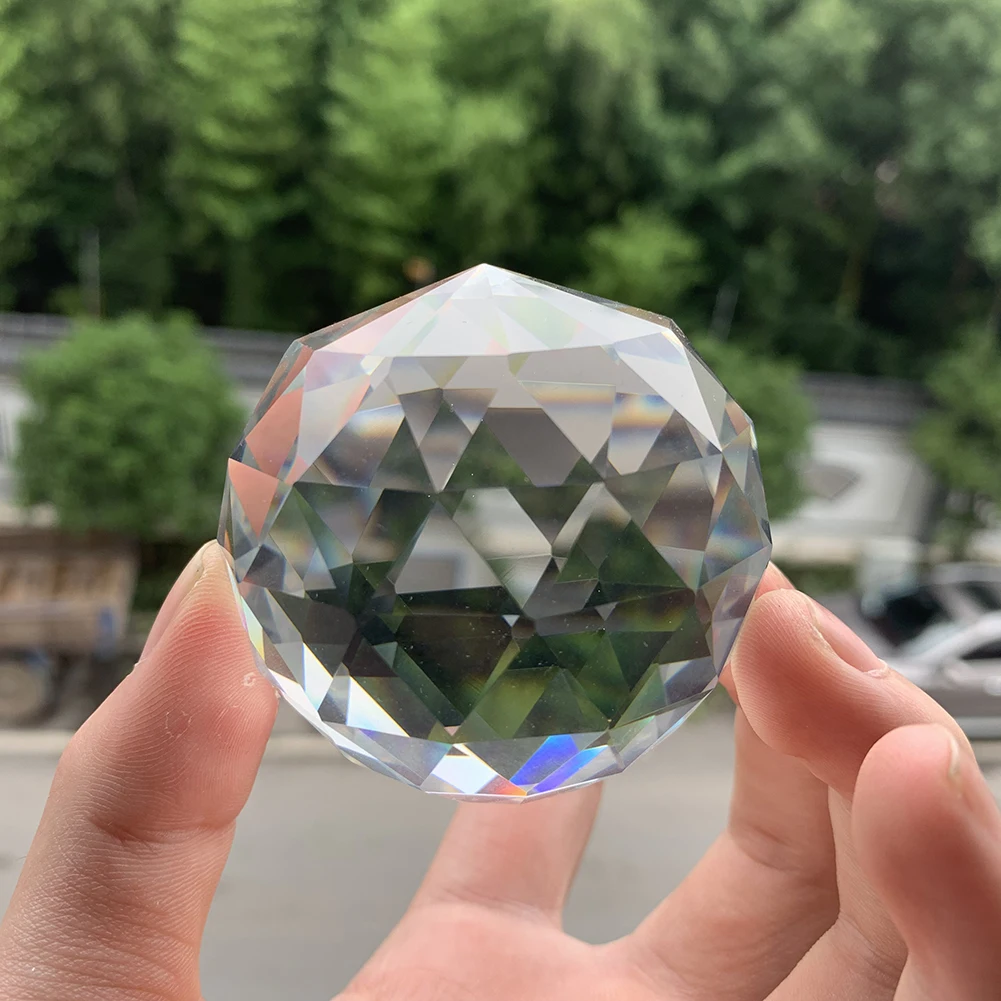 60mm Glass Faceted Ball Paperweight with Stand Crystal Suncatcher Hanging Crystal Prisms for Decor 