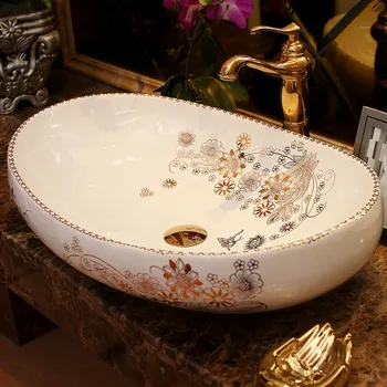 

Oval bathroom Lavabo Ceramic Counter Top Wash Basin Cloakroom Hand Painted Vessel Sink bathroom sinks countertop wash basin