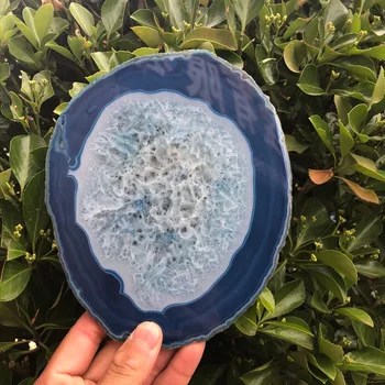 

Large areas of blue polished quartz crystal earth agate